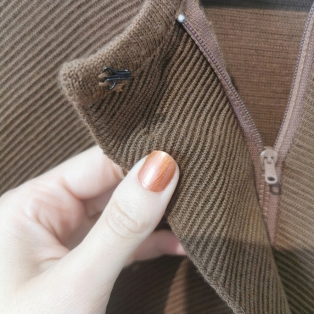 Vintage Knit Neutral Brown Wool Blend Minimalist Medium Wool Blend Dress Pockets - Picture 8 of 10